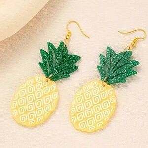 Pineapple Dangle Earrings Fruit Tropical Summer Yellow‎ Green Cute Fun Fashion